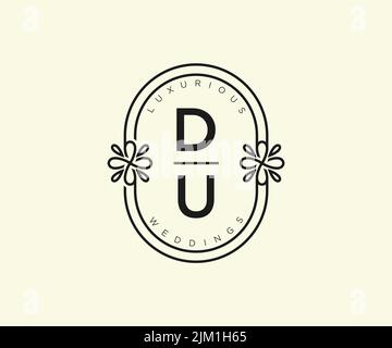 DU Initials letter Wedding monogram logos template, hand drawn modern minimalistic and floral templates for Invitation cards, Save the Date, elegant Stock Vector