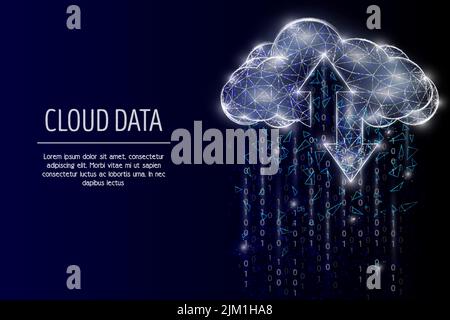 Data cloud storage low poly wireframe mesh made of points, lines and shapes. Vector polygonal art style illustration. Cloud technology poster banner t Stock Vector