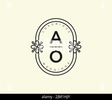 AO Initials letter Wedding monogram logos template, hand drawn modern minimalistic and floral templates for Invitation cards, Save the Date, elegant Stock Vector