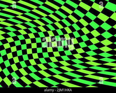 Rave psychedelic, acid trip. Distorted mesh, optical illusion. Bright abstract background green and black color. Design for posters, banners and promo Stock Vector