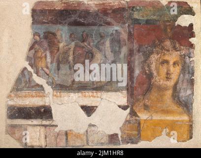 Female herm and fragment with Iliad scene. Museum: Soprintendenza archeologica di Pompei. Author: Roman-Pompeian wall painting. Stock Photo