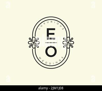 EO Initials letter Wedding monogram logos template, hand drawn modern minimalistic and floral templates for Invitation cards, Save the Date, elegant Stock Vector
