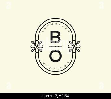 BO Initials letter Wedding monogram logos template, hand drawn modern minimalistic and floral templates for Invitation cards, Save the Date, elegant Stock Vector