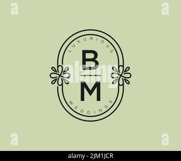 BM Initials letter Wedding monogram logos template, hand drawn modern minimalistic and floral templates for Invitation cards, Save the Date, elegant Stock Vector