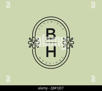 BH Initials letter Wedding monogram logos template, hand drawn modern minimalistic and floral templates for Invitation cards, Save the Date, elegant Stock Vector
