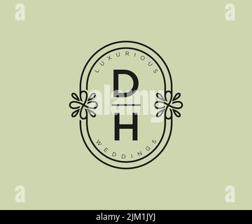 DH Initials letter Wedding monogram logos template, hand drawn modern minimalistic and floral templates for Invitation cards, Save the Date, elegant Stock Vector