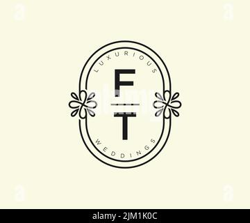 FT Initials letter Wedding monogram logos template, hand drawn modern minimalistic and floral templates for Invitation cards, Save the Date, elegant Stock Vector