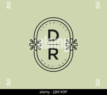 DR Initials letter Wedding monogram logos template, hand drawn modern minimalistic and floral templates for Invitation cards, Save the Date, elegant Stock Vector