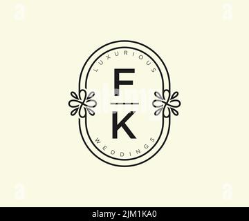 FK Initials letter Wedding monogram logos template, hand drawn modern minimalistic and floral templates for Invitation cards, Save the Date, elegant Stock Vector