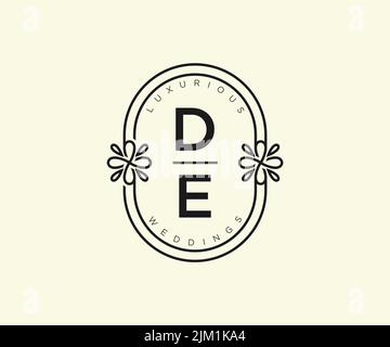 DE Initials letter Wedding monogram logos template, hand drawn modern minimalistic and floral templates for Invitation cards, Save the Date, elegant Stock Vector