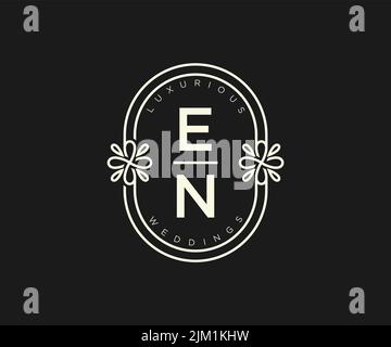 EN Initials letter Wedding monogram logos template, hand drawn modern minimalistic and floral templates for Invitation cards, Save the Date, elegant Stock Vector