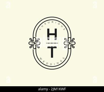 HT Initials letter Wedding monogram logos template, hand drawn modern minimalistic and floral templates for Invitation cards, Save the Date, elegant Stock Vector