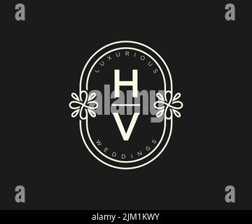 HV Initials letter Wedding monogram logos template, hand drawn modern minimalistic and floral templates for Invitation cards, Save the Date, elegant Stock Vector