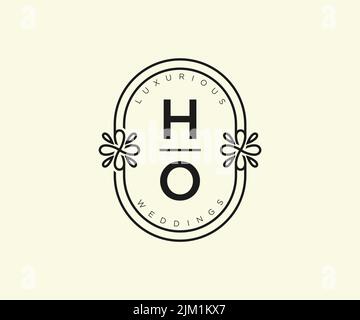HO Initials letter Wedding monogram logos template, hand drawn modern minimalistic and floral templates for Invitation cards, Save the Date, elegant Stock Vector