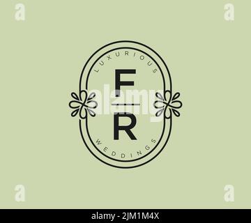FR Initials letter Wedding monogram logos template, hand drawn modern minimalistic and floral templates for Invitation cards, Save the Date, elegant Stock Vector