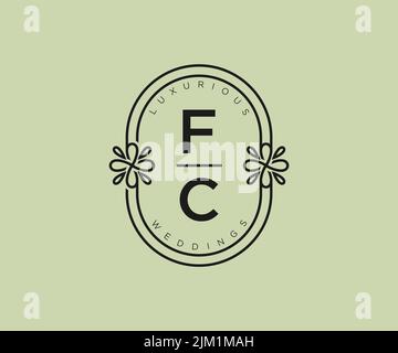 FC Initials letter Wedding monogram logos template, hand drawn modern minimalistic and floral templates for Invitation cards, Save the Date, elegant Stock Vector