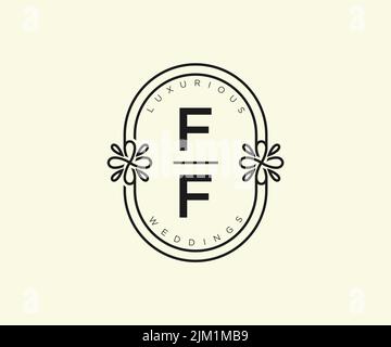 FF Initials letter Wedding monogram logos template, hand drawn modern minimalistic and floral templates for Invitation cards, Save the Date, elegant Stock Vector