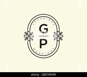 GP Initials letter Wedding monogram logos template, hand drawn modern minimalistic and floral templates for Invitation cards, Save the Date, elegant Stock Vector