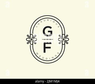 GF Initials letter Wedding monogram logos template, hand drawn modern minimalistic and floral templates for Invitation cards, Save the Date, elegant Stock Vector