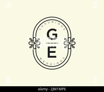 GE Initials letter Wedding monogram logos template, hand drawn modern minimalistic and floral templates for Invitation cards, Save the Date, elegant Stock Vector
