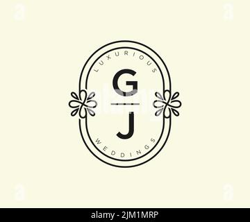 GJ Initials letter Wedding monogram logos template, hand drawn modern minimalistic and floral templates for Invitation cards, Save the Date, elegant Stock Vector