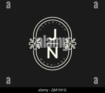 JN Initials letter Wedding monogram logos template, hand drawn modern minimalistic and floral templates for Invitation cards, Save the Date, elegant Stock Vector