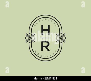 HR Initials letter Wedding monogram logos template, hand drawn modern minimalistic and floral templates for Invitation cards, Save the Date, elegant Stock Vector
