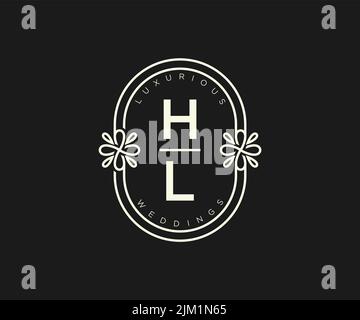 HL Initials letter Wedding monogram logos template, hand drawn modern minimalistic and floral templates for Invitation cards, Save the Date, elegant Stock Vector