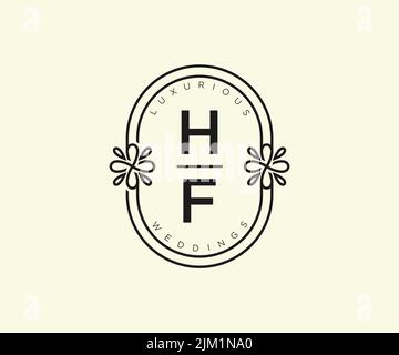 HF Initials letter Wedding monogram logos template, hand drawn modern minimalistic and floral templates for Invitation cards, Save the Date, elegant Stock Vector