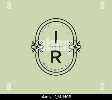 IR Initials letter Wedding monogram logos template, hand drawn modern minimalistic and floral templates for Invitation cards, Save the Date, elegant Stock Vector