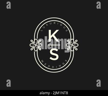KS Initials letter Wedding monogram logos template, hand drawn modern minimalistic and floral templates for Invitation cards, Save the Date, elegant Stock Vector