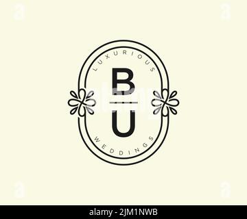 BU Initials letter Wedding monogram logos template, hand drawn modern minimalistic and floral templates for Invitation cards, Save the Date, elegant Stock Vector