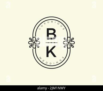 BK Initials letter Wedding monogram logos template, hand drawn modern minimalistic and floral templates for Invitation cards, Save the Date, elegant Stock Vector