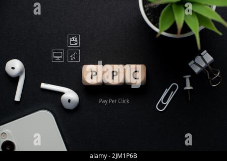 Concept business marketing acronym PPC or Pay Per Click. Stock Photo