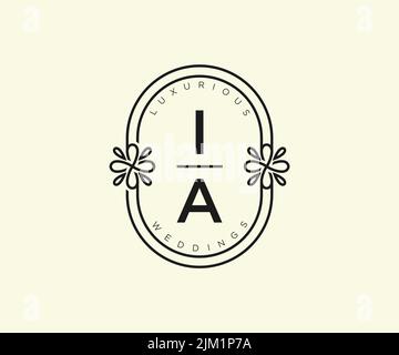 IA Initials letter Wedding monogram logos template, hand drawn modern minimalistic and floral templates for Invitation cards, Save the Date, elegant Stock Vector
