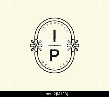 IP Initials letter Wedding monogram logos template, hand drawn modern minimalistic and floral templates for Invitation cards, Save the Date, elegant Stock Vector