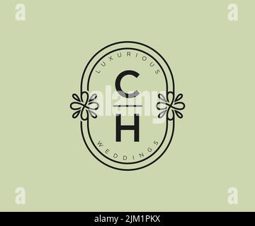 CH Initials letter Wedding monogram logos template, hand drawn modern minimalistic and floral templates for Invitation cards, Save the Date, elegant Stock Vector