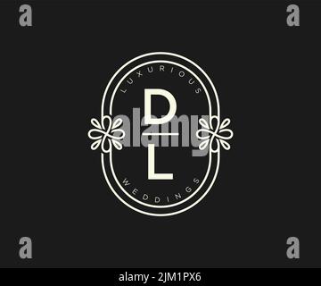 DL Initials letter Wedding monogram logos template, hand drawn modern minimalistic and floral templates for Invitation cards, Save the Date, elegant Stock Vector