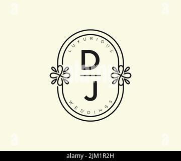 DJ Initials letter Wedding monogram logos template, hand drawn modern minimalistic and floral templates for Invitation cards, Save the Date, elegant Stock Vector