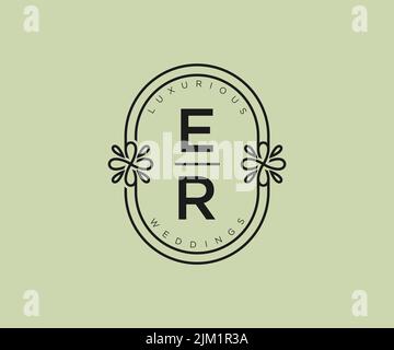 ER Initials letter Wedding monogram logos template, hand drawn modern minimalistic and floral templates for Invitation cards, Save the Date, elegant Stock Vector