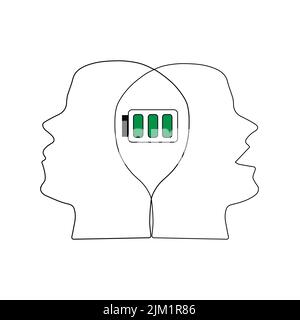 Intersected heads with full battery in the middle Stock Vector