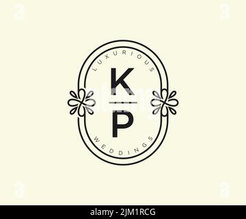 KP Initials letter Wedding monogram logos template, hand drawn modern minimalistic and floral templates for Invitation cards, Save the Date, elegant Stock Vector