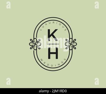 KH Initials letter Wedding monogram logos template, hand drawn modern minimalistic and floral templates for Invitation cards, Save the Date, elegant Stock Vector