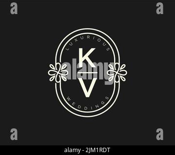 KV Initials letter Wedding monogram logos template, hand drawn modern minimalistic and floral templates for Invitation cards, Save the Date, elegant Stock Vector
