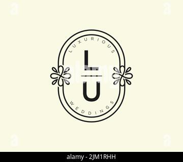 LU Initials letter Wedding monogram logos template, hand drawn modern minimalistic and floral templates for Invitation cards, Save the Date, elegant Stock Vector