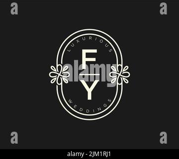 FY Initials letter Wedding monogram logos template, hand drawn modern minimalistic and floral templates for Invitation cards, Save the Date, elegant Stock Vector
