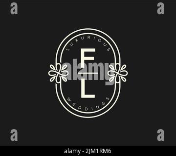FL Initials letter Wedding monogram logos template, hand drawn modern minimalistic and floral templates for Invitation cards, Save the Date, elegant Stock Vector