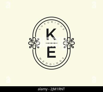 KE Initials letter Wedding monogram logos template, hand drawn modern minimalistic and floral templates for Invitation cards, Save the Date, elegant Stock Vector