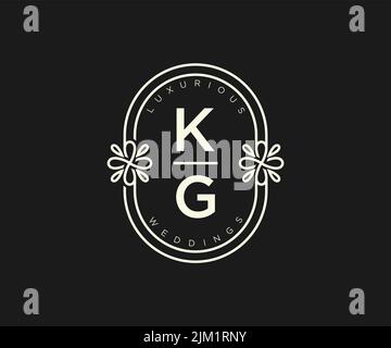 KG Initials letter Wedding monogram logos template, hand drawn modern minimalistic and floral templates for Invitation cards, Save the Date, elegant Stock Vector