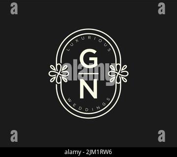 GN Initials letter Wedding monogram logos template, hand drawn modern minimalistic and floral templates for Invitation cards, Save the Date, elegant Stock Vector